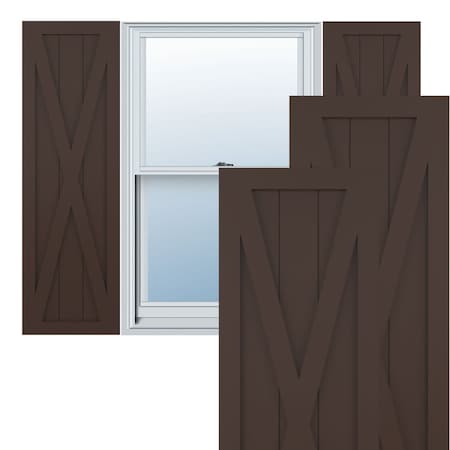 True Fit PVC Single X-Board Farmhouse Fixed Mount Shutters, Raisin Brown, 12W X 68H